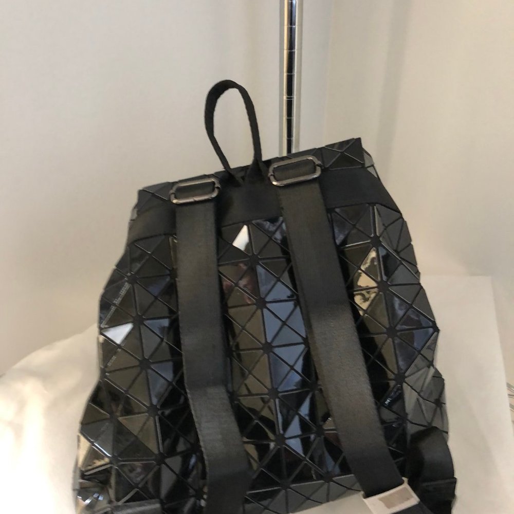 Black Vinyl Geometric Drawstring Backpack - image 6